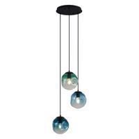 Art Deco závesná lampa čierna s modrým a zeleným sklom 3-svetlá - Douglass