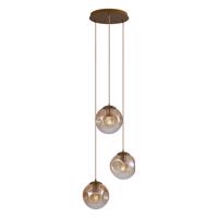 Art Deco závesná lampa mosadzná s jantárovým sklom 3-svetlá - Douglass