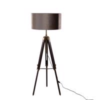 Mosadzná stojaca lampa na trojnožke s tienidlom zo sivého zamatu 50 cm - Cortin