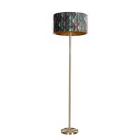 Mosadzná stojaca lampa na trojnožke s velúrovým tienidlom s dizajnom listov a zlatým vnútorným povrchom - Cortin