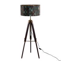 Mosadzná stojacia lampa s velúrovým tienidlom s dizajnom listov a zlatým vnútorným priestorom 50/50/25 - Simplo
