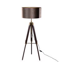 Mosadzná trojnohá stojacia lampa s hnedým zamatovým tienidlom 50 cm - Cortin