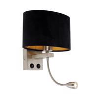 Nástenná lampa oceľ s oválnym zamatovým tienidlom čiernym 25 cm - Brescia Combi