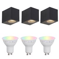 Sada 3 inteligentných nástenných svietidiel čierna GU10 50mm IP44 - Baleno