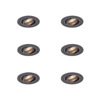 Sada 6 moderných zapustených bodových svetiel Gunmetal GU10 50 mm okrúhle, naklápacie - Rondoo
