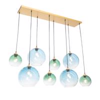 Smart Pendant Lamp Brass with Blue and Green Glass 8-Lights Incl. 8 Wifi G95 - Sandra