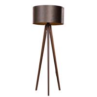 Stojacia lampa na troch nohách z orechového dreva s hnedým zamatovým tienidlom 50 cm - Tripod Classic