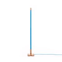 Stojacia LED lampa Linea s drevom, modrá