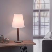 Stolná lampa Quitani Elif biela, kužeľovitá tmavý dub