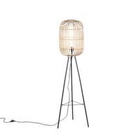 Vidiecka stojaca lampa čierna s ratanom - Manila