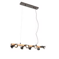 Vidiecka závesná lampa čierna s drevom 8 svetiel - Jelle