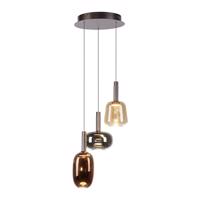 Závesná lampa čierna s viacfarebným sklom okrúhla vrátane LED 3-svetiel Easylift - Irides