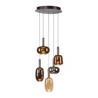Závesná lampa čierna s viacfarebným sklom okrúhla vrátane LED 6-svetiel Easylift - Irides